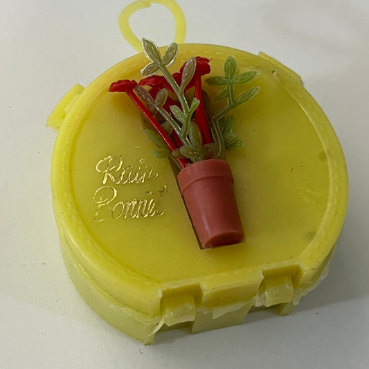 Vintage Celluloid Yellow Bouquet Mini Hair Bonnet Container Keychain TK3