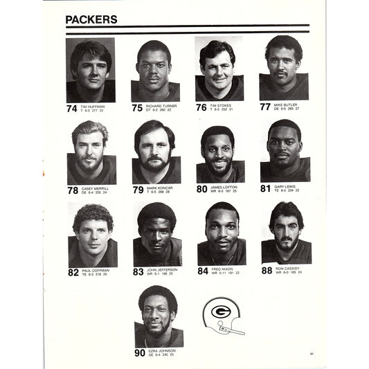 1981 Green Bay Packers Vs. Detroit Lions Gameday Roster Fold Out 8x11" 1981 D26
