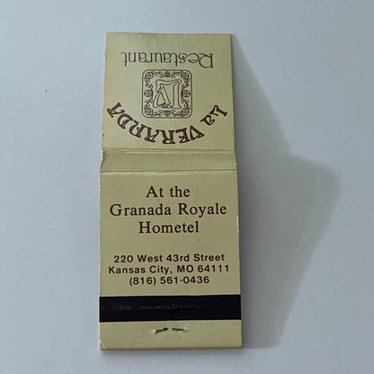 La Veranda Restaurant at Granada Royale Hometel Kansas City Vtg Matchbook SC4-R7