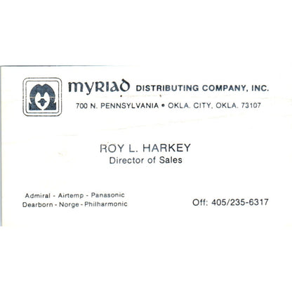 Roy L. Harkey Myriad Distributing Co Oklahoma City Vintage Business Card SD8-B5