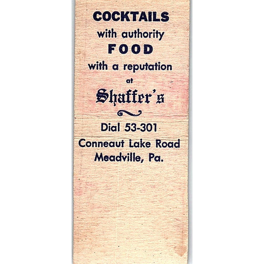 Schaffer's Lounge Meadville PA Vintage Matchbook Cover SC7-Y10