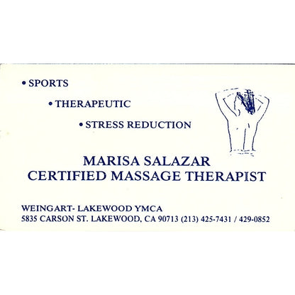 Marisa Salazar Certified Massage Therapist Lakewood CA Business Card SF3-B2