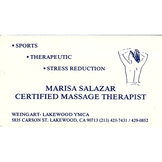 Marisa Salazar Certified Massage Therapist Lakewood CA Business Card SF3-B2