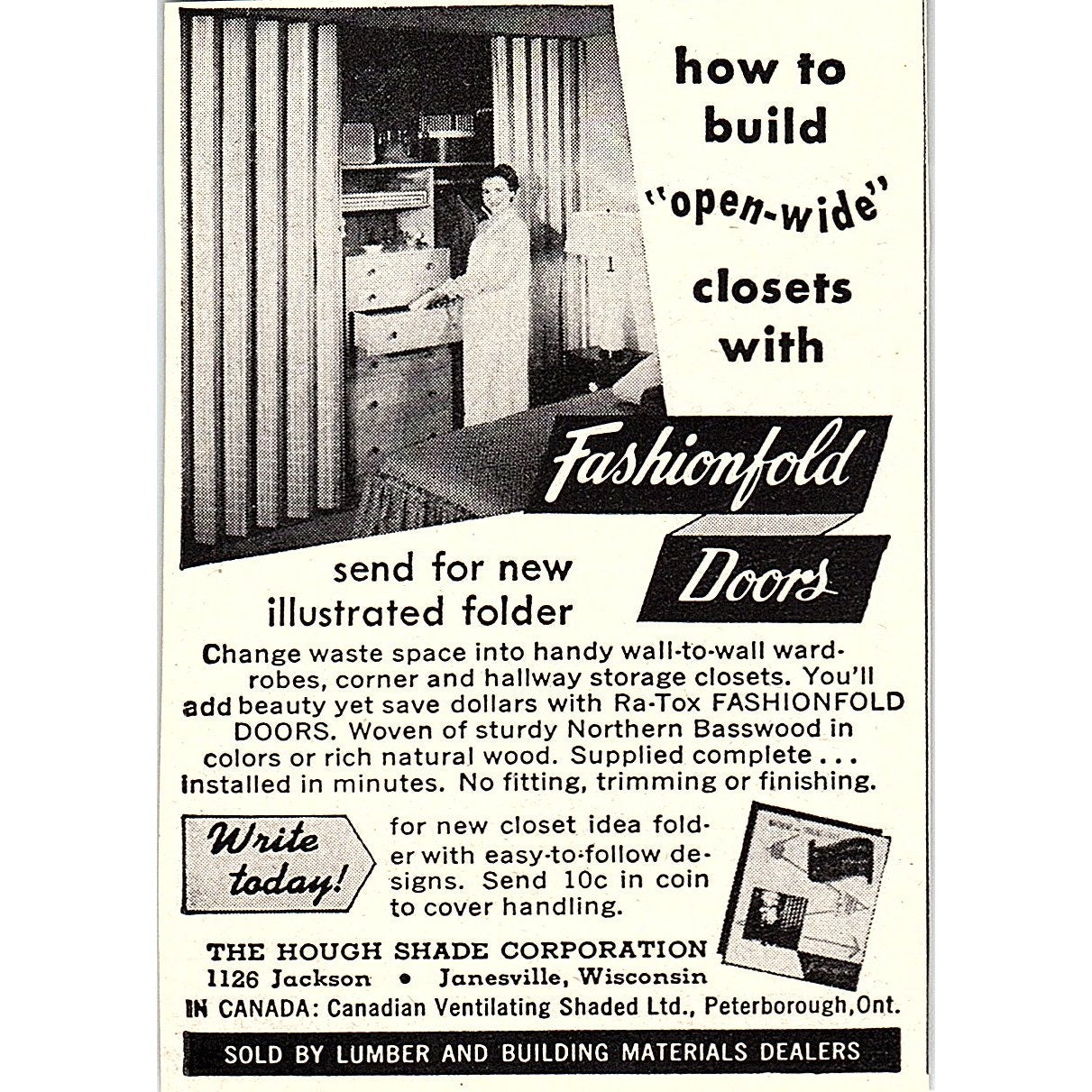 Fashionfold Doors The Hough Shade Corporation Janesville WI 1955 Ad AF9-M1