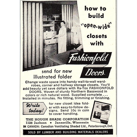 Fashionfold Doors The Hough Shade Corporation Janesville WI 1955 Ad AF9-M1