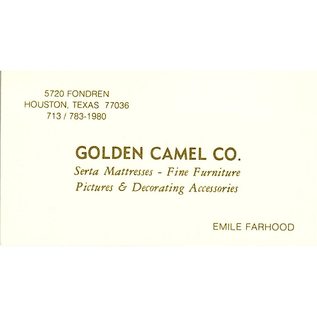 Golden Camel Co. Emile Farhood Serta Houston TX Vintage Business Card SF3-B2