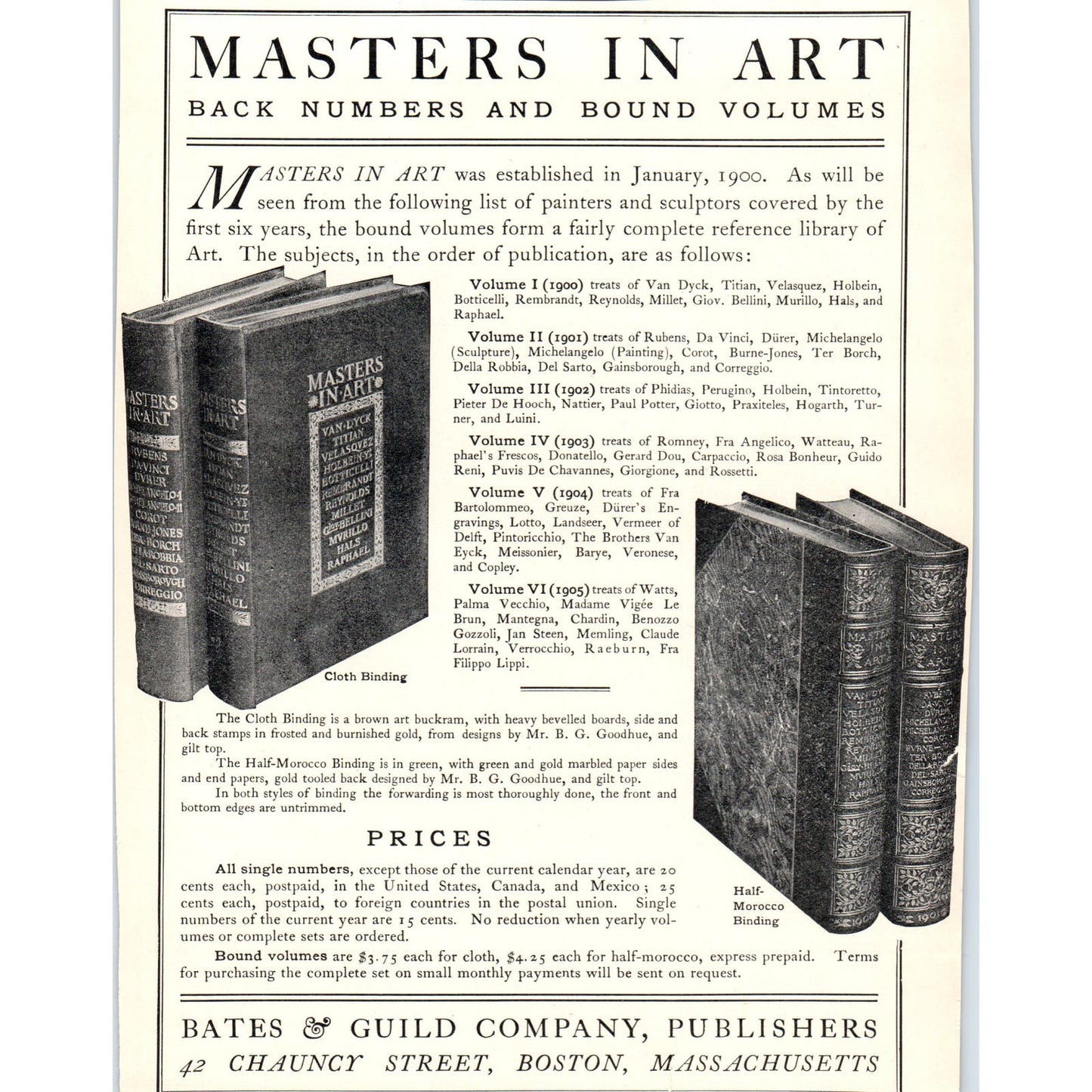 Bates & Guild Co Masters in Art Bound Volumes c1905 Victorian Ad D12