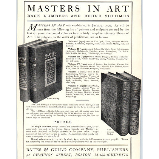 Bates & Guild Co Masters in Art Bound Volumes c1905 Victorian Ad D12