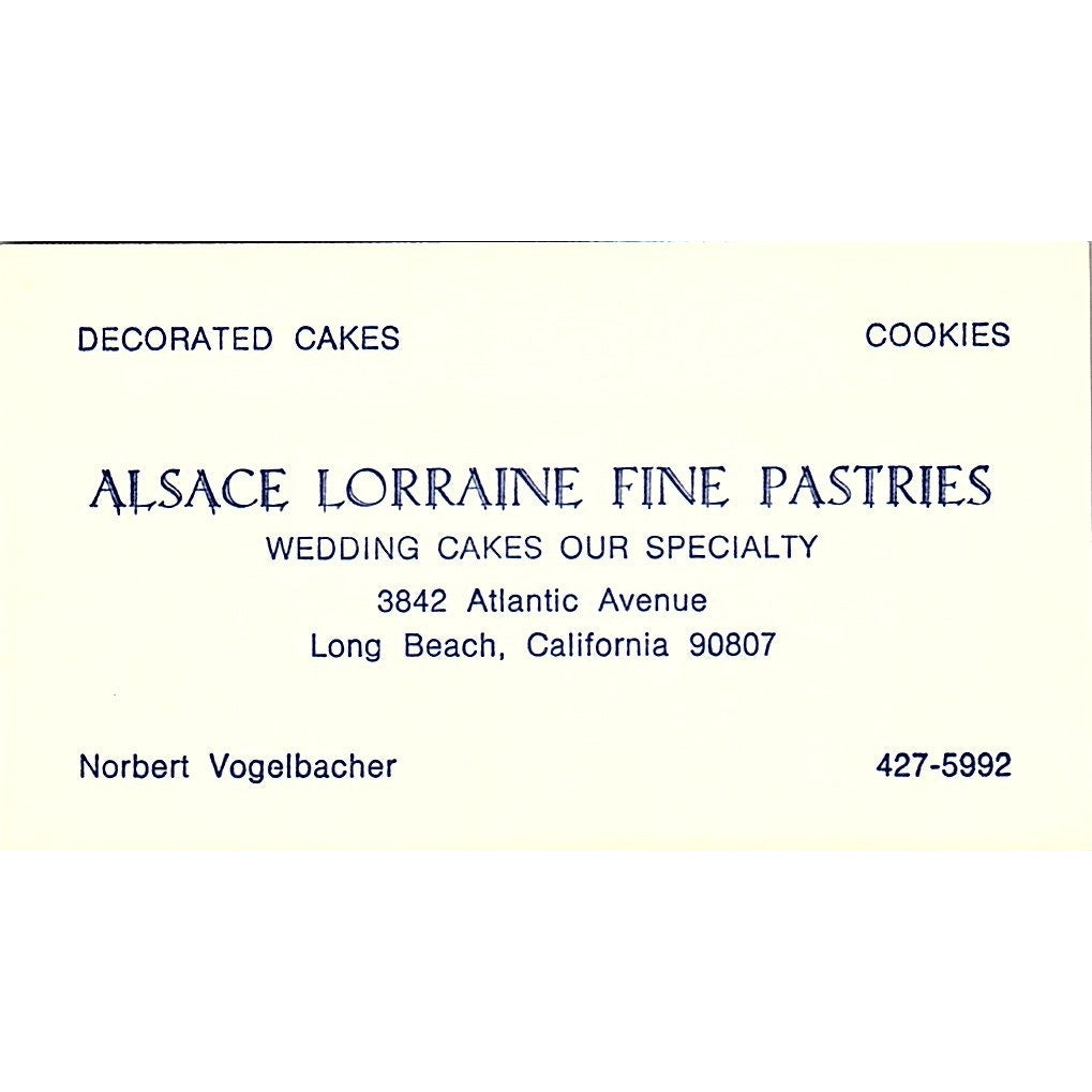 Alsace Lorraine Pastries Norbert Vogelbacher Long Beach Business Card SD9-B10