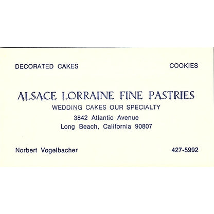 Alsace Lorraine Pastries Norbert Vogelbacher Long Beach Business Card SD9-B10
