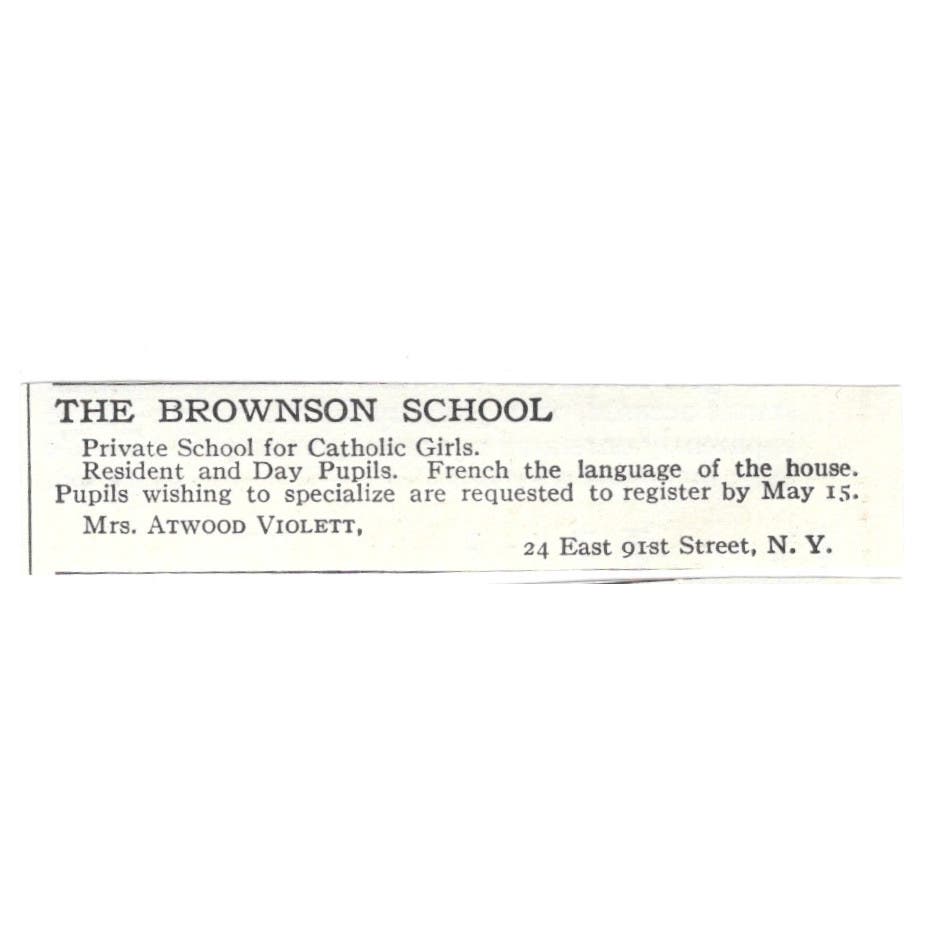 Brownson School for Girls Mrs. Atwood Violett NY c1918 Advertisement AE5-SA7