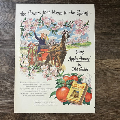 1940s Apple Honey Old Golds WWII Sailor War Bonds Magazine Ad 10x13 V3