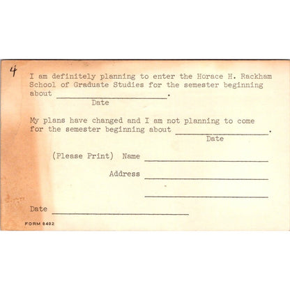 Horace H. Rackham School of Graduate Studies Ann Arbor Postal Card AI9-M26