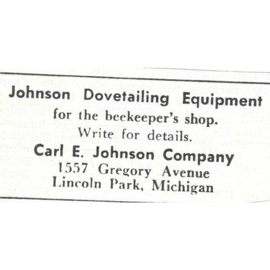 Carl E. Johnson Dovetailing Equipment Lincoln Park MI 1961 Magazine Ad AK6-S13