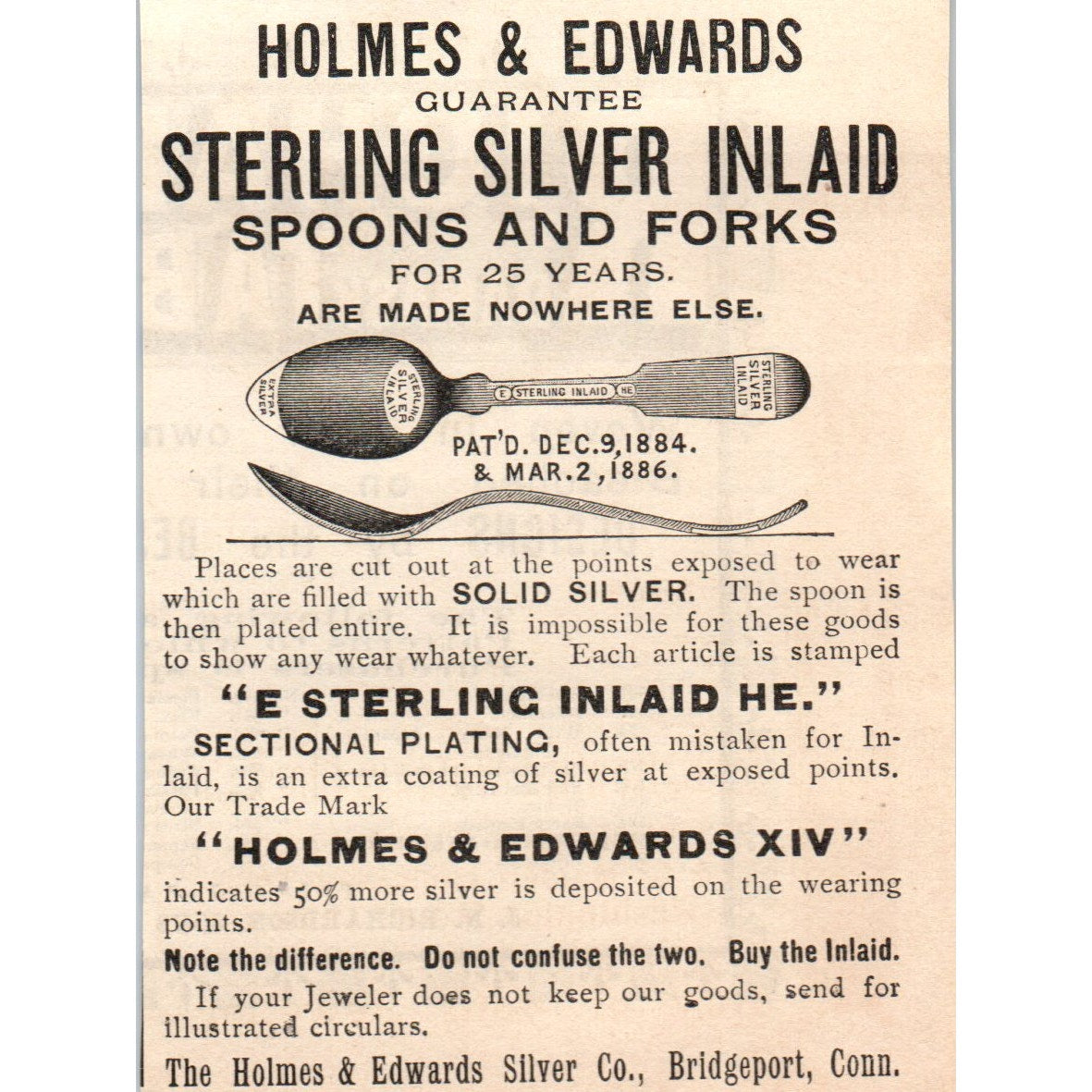 Holmes and Edwards Silver Spoons & Forks Bridgeport CT 1892 Magazine Ad AB6-3