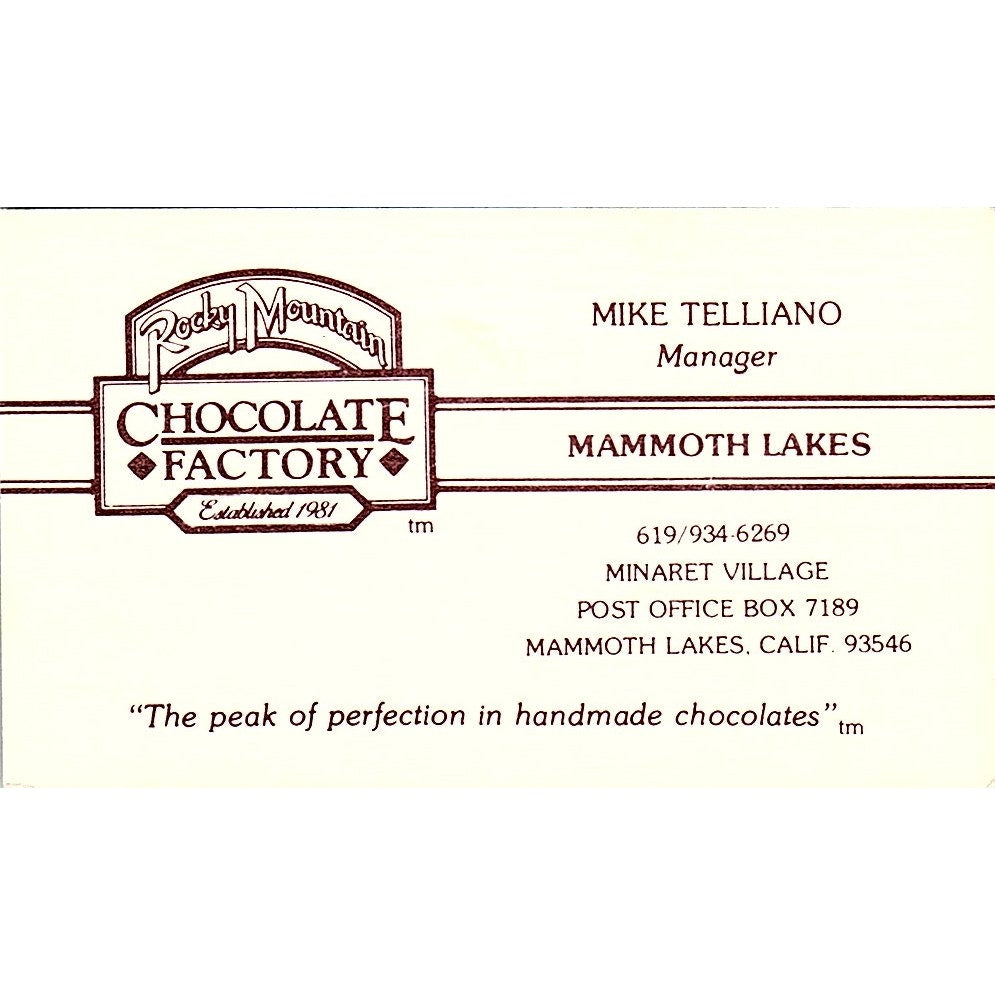 Mike Telliano Rocky Mountain Chocolate Factory Mammoth Lakes CA Card SD9-B10