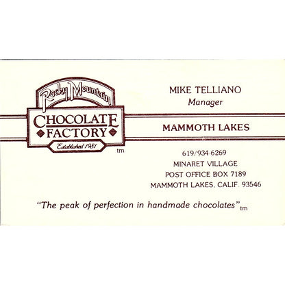 Mike Telliano Rocky Mountain Chocolate Factory Mammoth Lakes CA Card SD9-B10