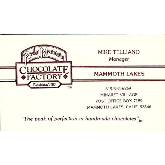 Mike Telliano Rocky Mountain Chocolate Factory Mammoth Lakes CA Card SD9-B10