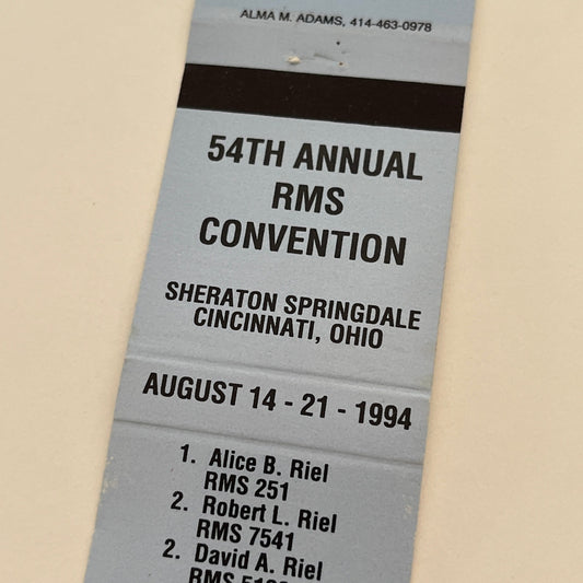 1994 RMS Convention Cincinnati Ohio Vintage Matchbook Cover MB59-2