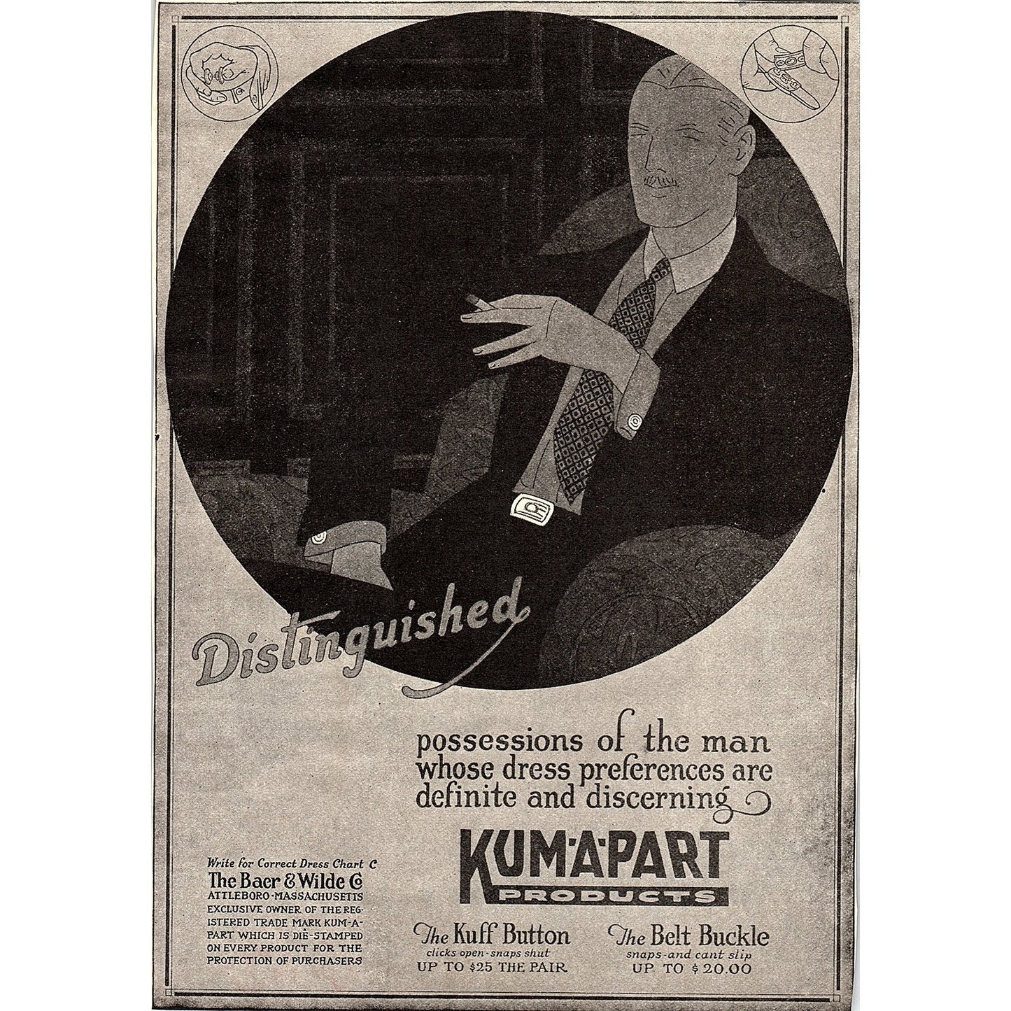 Kum-A-Part Products The Kuff Button Cufflinks c1920 Ad AF8-10