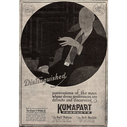 Kum-A-Part Products The Kuff Button Cufflinks c1920 Ad AF8-10