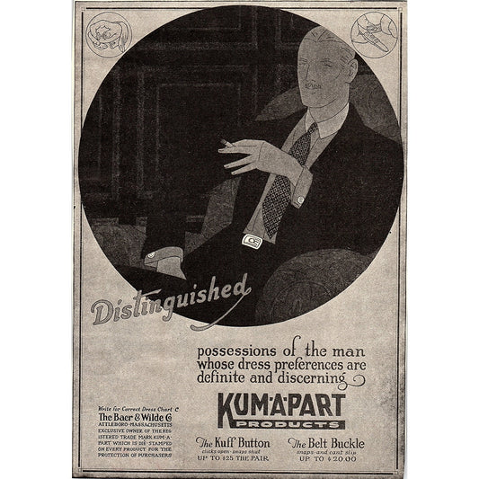 Kum-A-Part Products The Kuff Button Cufflinks c1920 Ad AF8-10