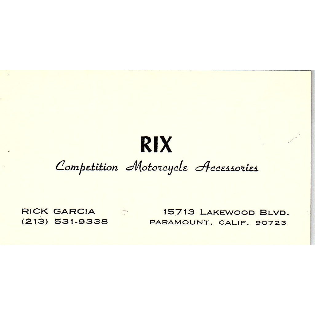 Rick Garcia Rix Motorcycle Accessories Paramount Vintage Business Card SD9-B10