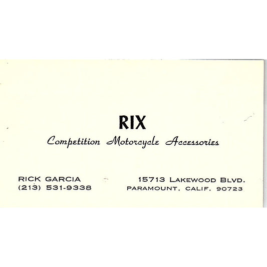 Rick Garcia Rix Motorcycle Accessories Paramount Vintage Business Card SD9-B10