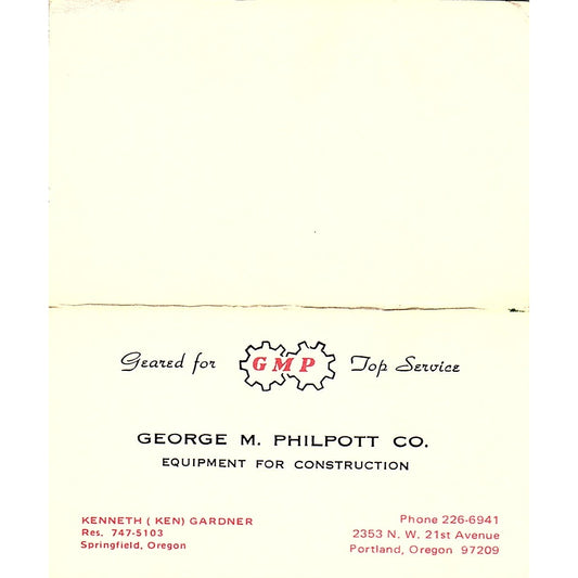George M. Philpott Kenneth Gardner Portland Oregon Vintage Business Card SB4-B4
