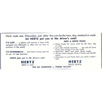 Hertz Rent-a-Car 1202 So. Harrison, Fort Wayne Indiana 1964 Ad AG1-9