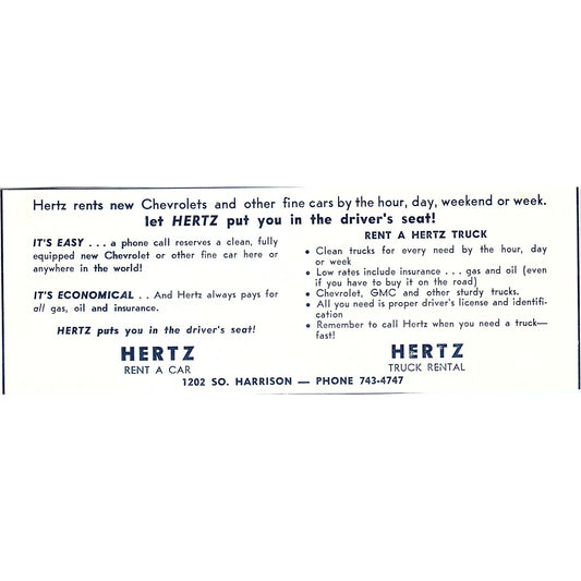 Hertz Rent-a-Car 1202 So. Harrison, Fort Wayne Indiana 1964 Ad AG1-9