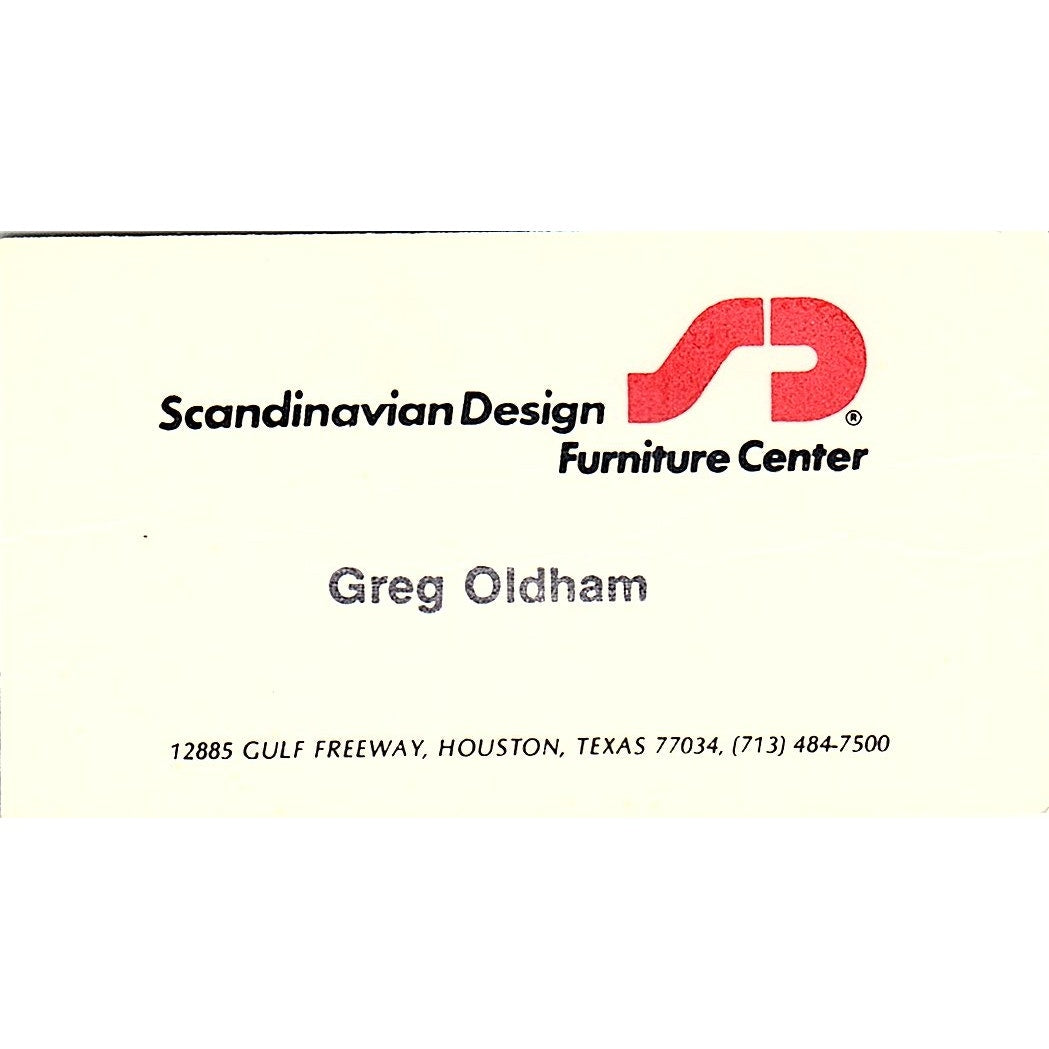 Scandinavian Design Furniture Center Greg Oldham Houston TX Business Card SF3-B2