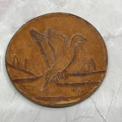 Vintage Original Handmade Leather Art Duck Medallion 3.25" SC1