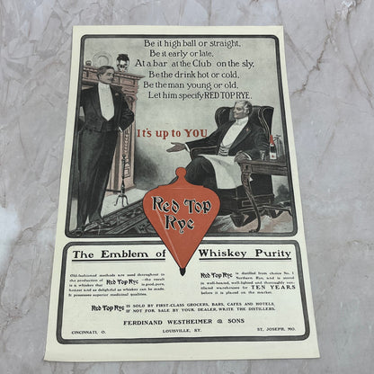 Red Top Rye Whiskey Ferdinand Westheimer & Sons c1910 Magazine Ad FL6-9