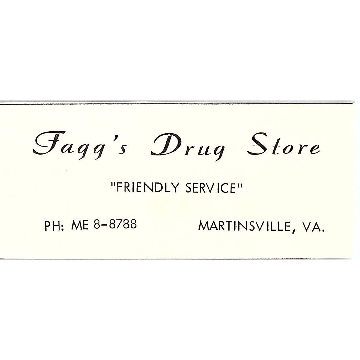 Fagg's Drug Store Martinsville VA 1960s Ad AG2-M3
