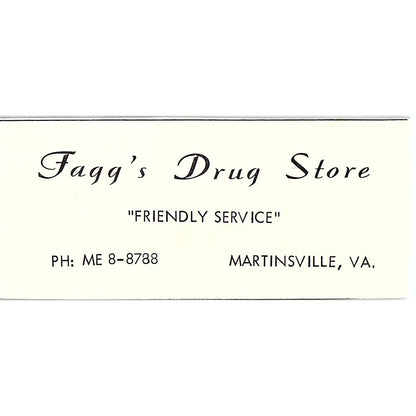 Fagg's Drug Store Martinsville VA 1960s Ad AG2-M3