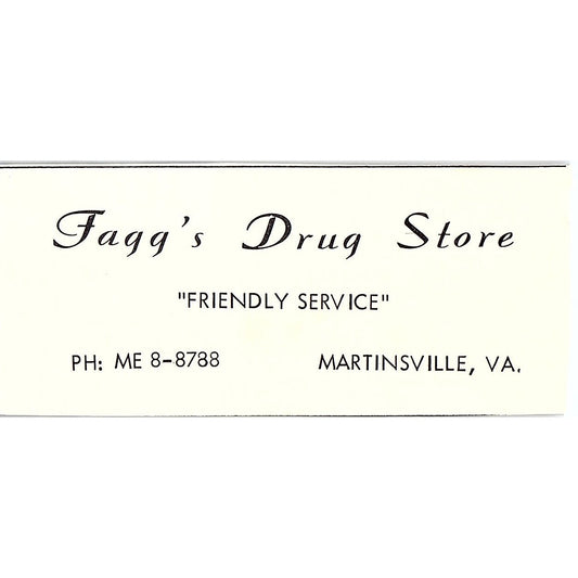 Fagg's Drug Store Martinsville VA 1960s Ad AG2-M3