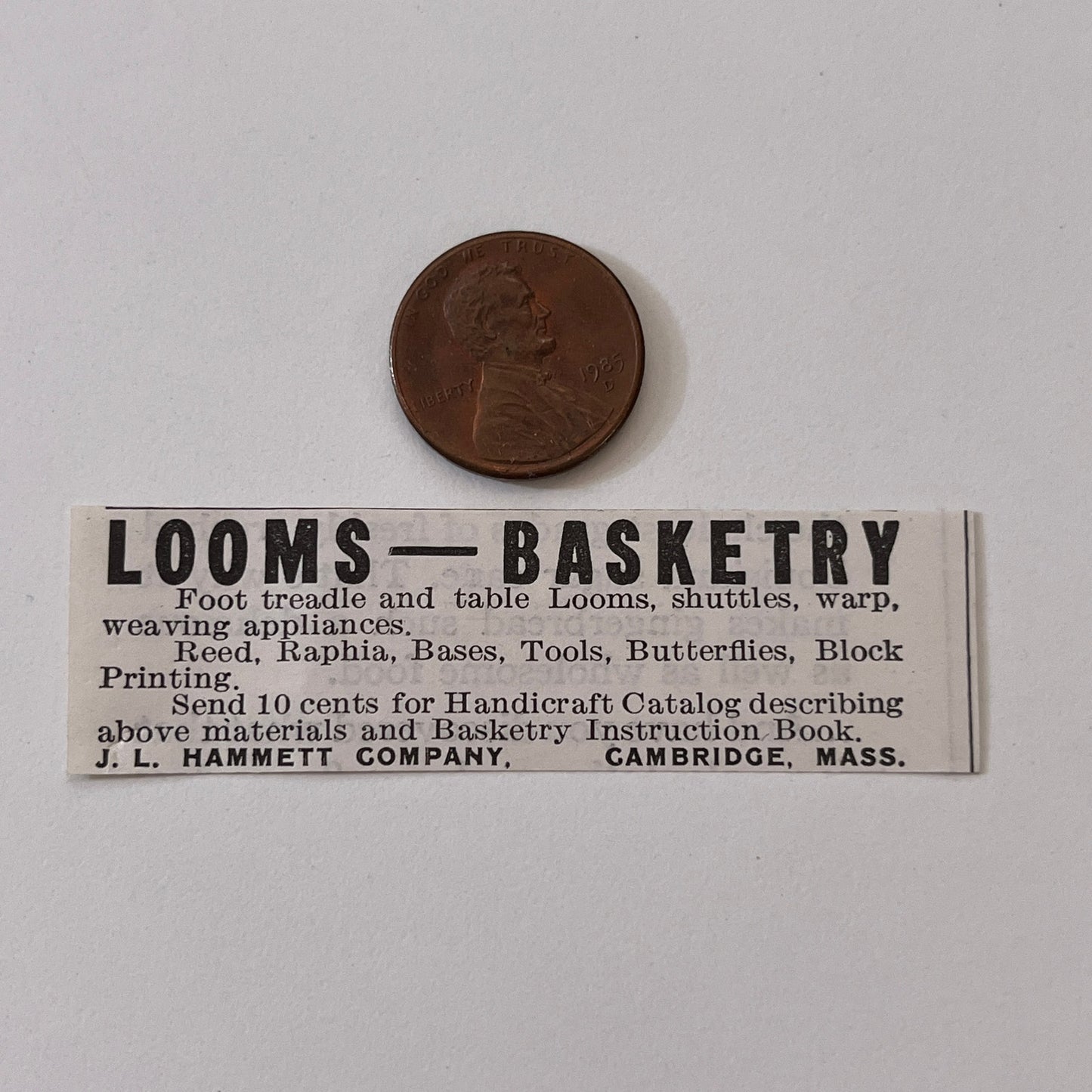 J.L. Hammett Company Looms Basketry Cambridge MA 1936 Ad SAG4-M4