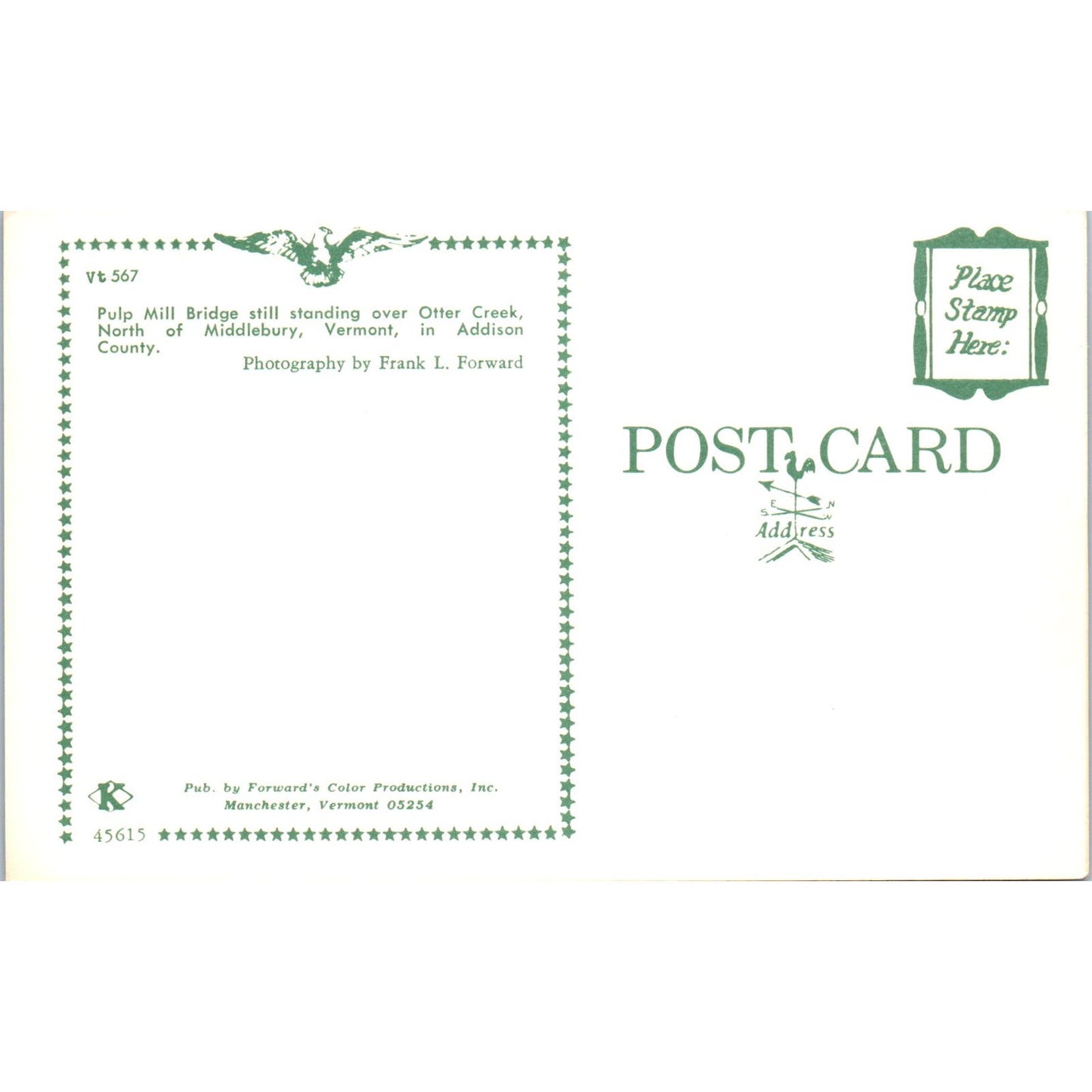 Pulp Mill Bridge Otter Creek Middlebury Vermont Covered Bridge Postcard PB13