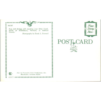 Pulp Mill Bridge Otter Creek Middlebury Vermont Covered Bridge Postcard PB13