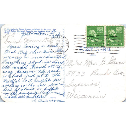 1953 Majestic Teton Range Jackson Lake Jackson Hole WY Vintage Postcard PD9