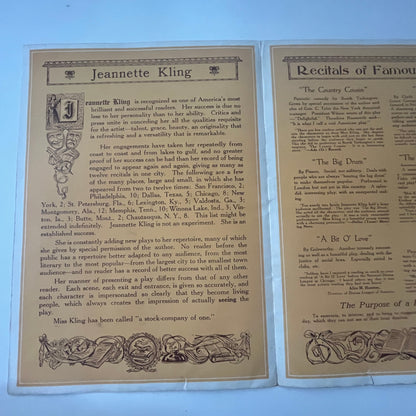 Jeanette Kling Recitals of Famous Plays Antique Program Brochure K23