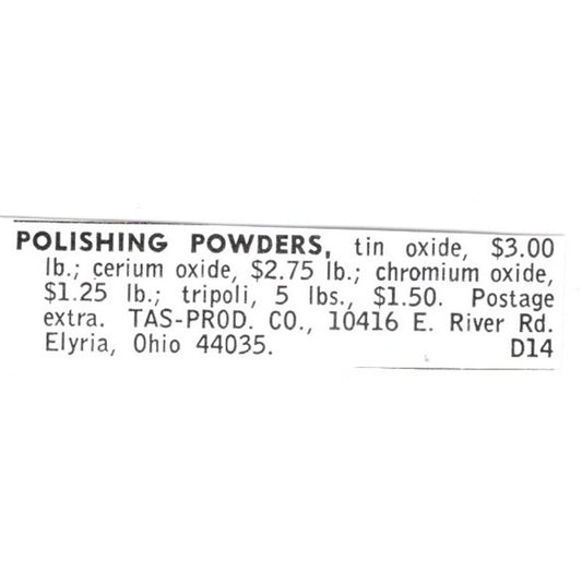 Tas-Prod Co Polishing Powders Elyria Ohio 1972 Ad AF8-S18