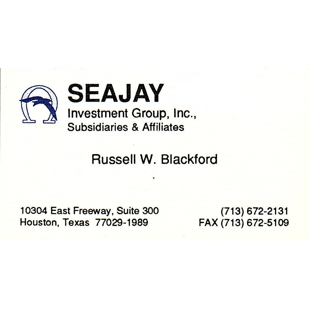 Russell W Blackford Seajay Investments Houston Vintage Business Card SD9-B14
