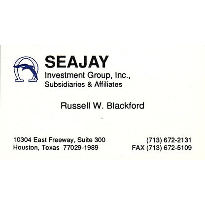 Russell W Blackford Seajay Investments Houston Vintage Business Card SD9-B14