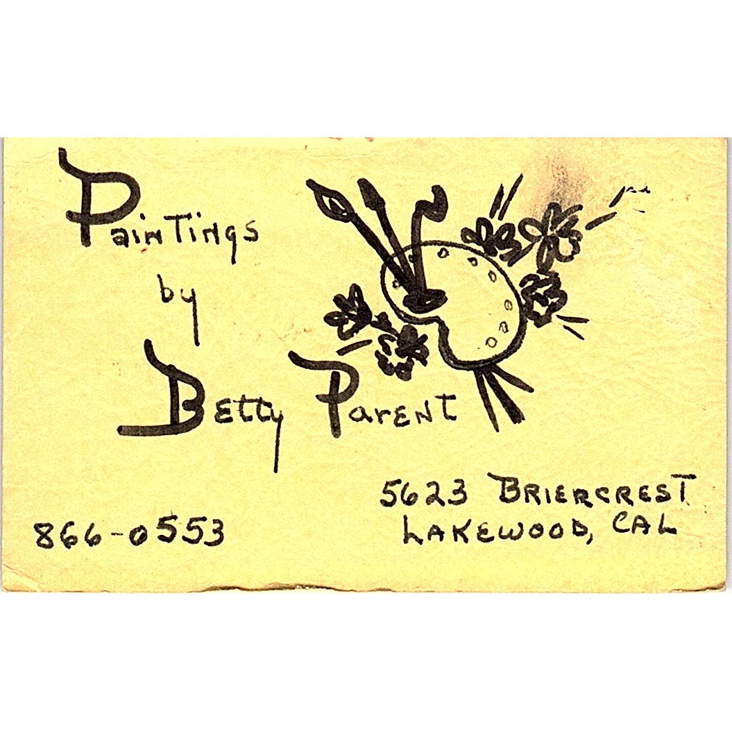 Paintings by Betty Parent Lakewood CA Vintage Business Card SE3-B11