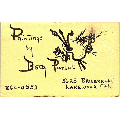 Paintings by Betty Parent Lakewood CA Vintage Business Card SE3-B11
