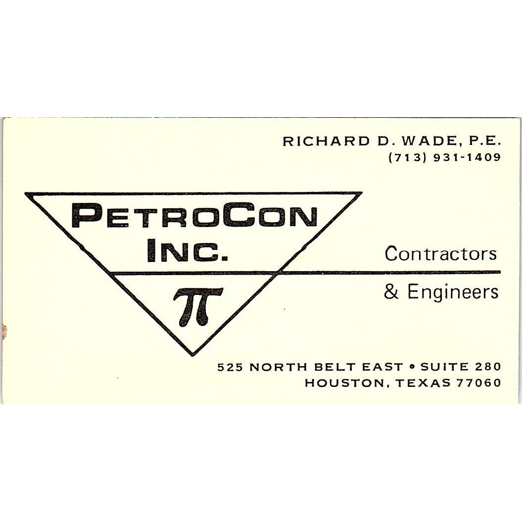 Richard D Wade PetroCon Inc Houston TX Vintage Business Card SD9-B3