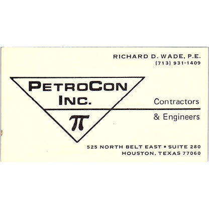 Richard D Wade PetroCon Inc Houston TX Vintage Business Card SD9-B3