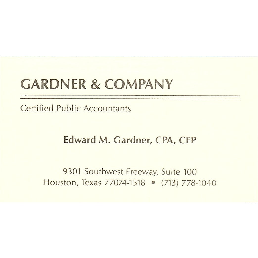 Edward M Gardner & Co CPA Houston TX Vintage Business Card SD9-B1